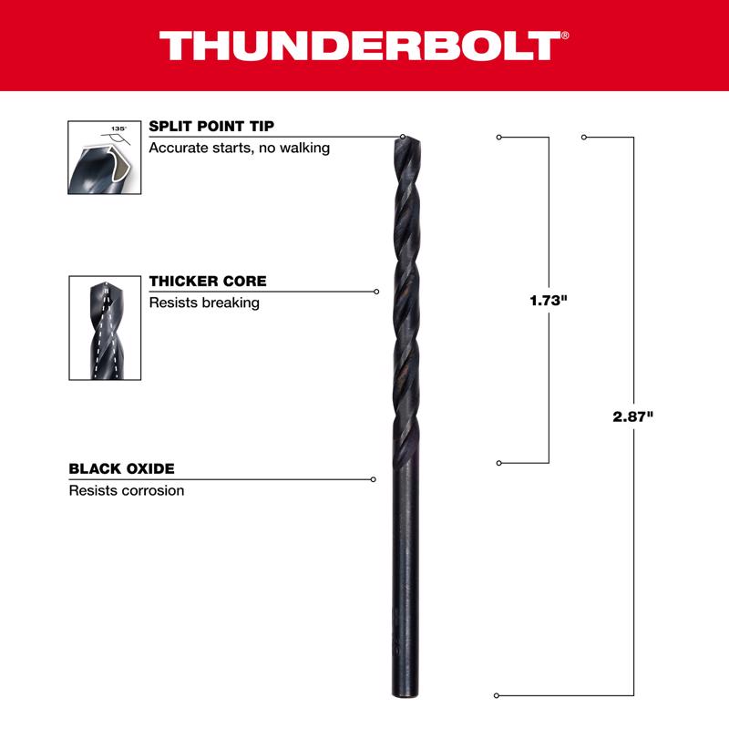 Milwaukee Thunderbolt 9/64 in. X 2-7/8 in. L Black Oxide Drill Bit Round Shank