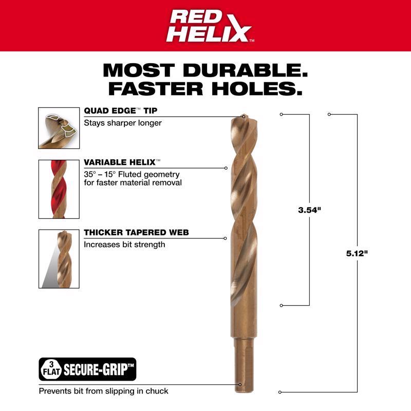 Milwaukee Red Helix 1/2 in. X 5.12 in. L Steel Thunderbolt Drill Bit 3-Flat Shank