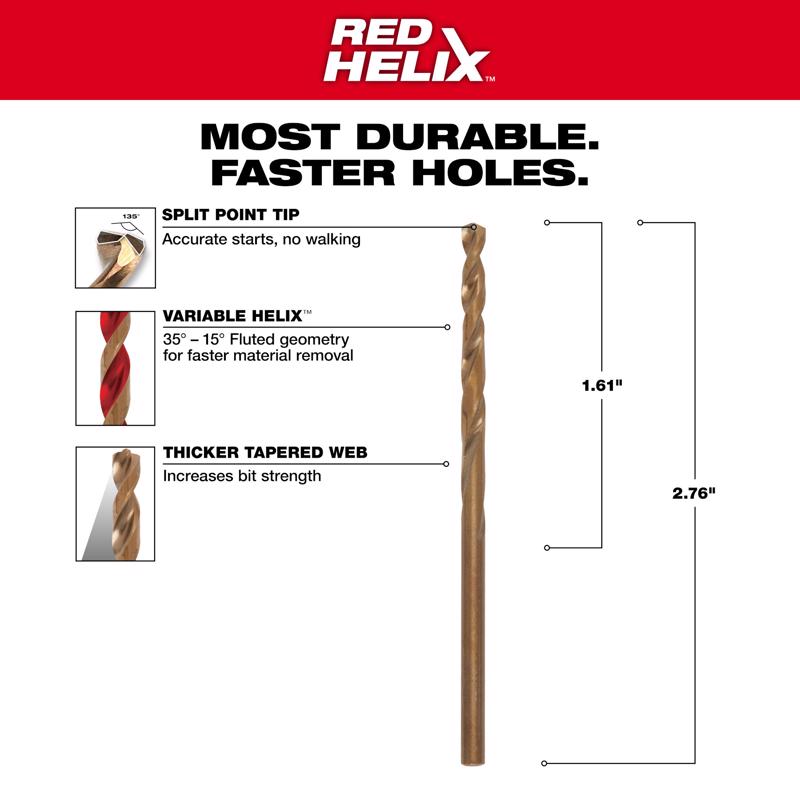 Milwaukee Red Helix 1/8 in. X 2-3/4 in. L Steel Thunderbolt Drill Bit Round Shank