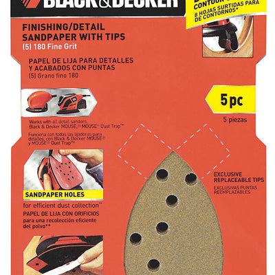 Black+Decker 6 in. L X 4 in. W 180 Grit Aluminum Oxide Sandpaper 5 pk