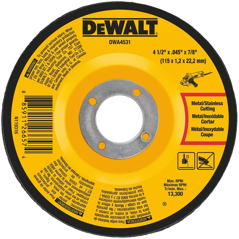 DeWalt 4-1/2 in. D X 7/8 in. Aluminum Oxide Cutting Wheel