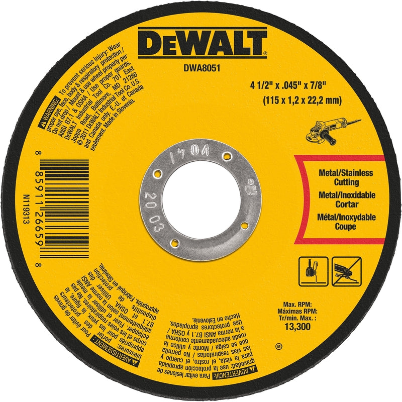 DeWalt 4-1/2 in. D X 7/8 in. Aluminum Oxide Metal Cutting Wheel