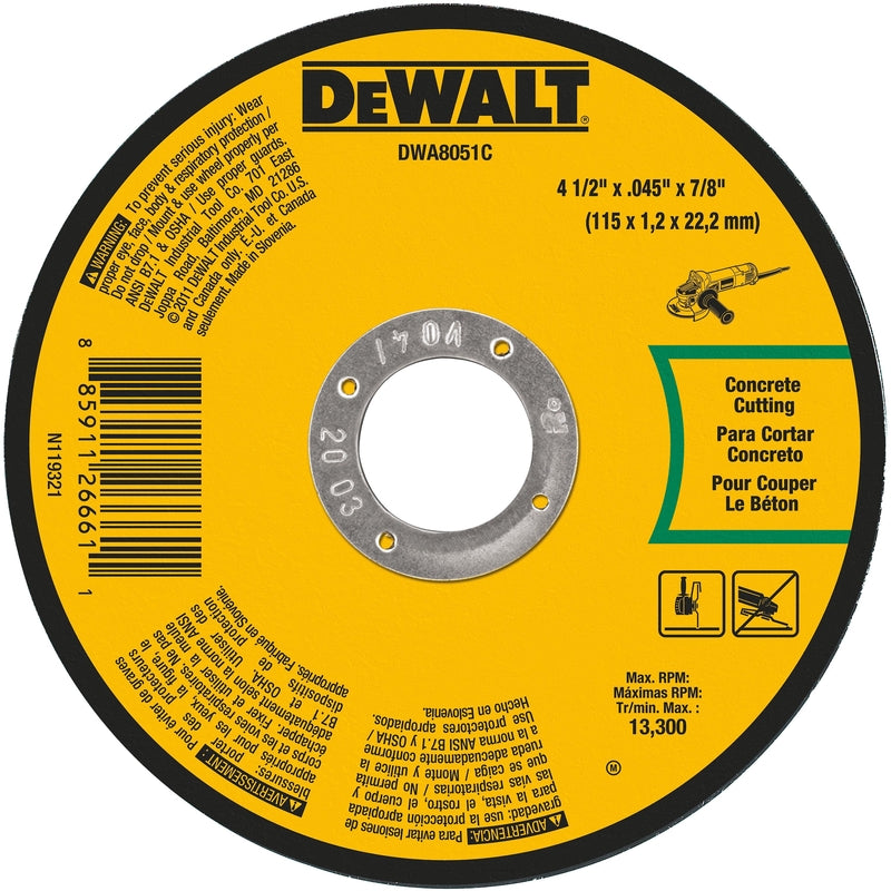 DeWalt 4-1/2 in. D X 7/8 in. Aluminum Oxide Masonry Cutting Wheel