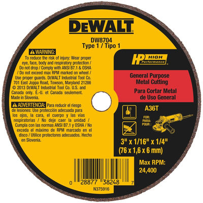 DeWalt High Performance 3 in. D X 1/4 in. Aluminum Oxide Cut-Off Wheel