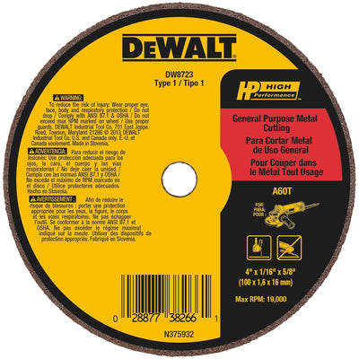 DeWalt High Performance 4 in. D X 5/8 in. Aluminum Oxide Cut-Off Wheel