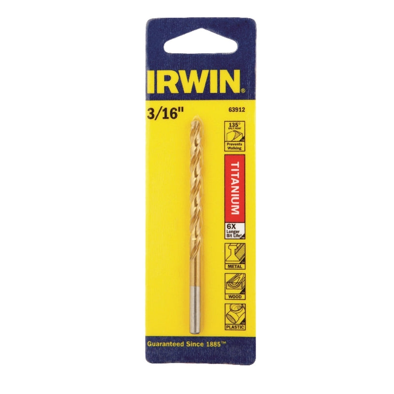 Irwin 3/16 in. X 3-1/2 in. L High Speed Steel Drill Bit Straight Shank