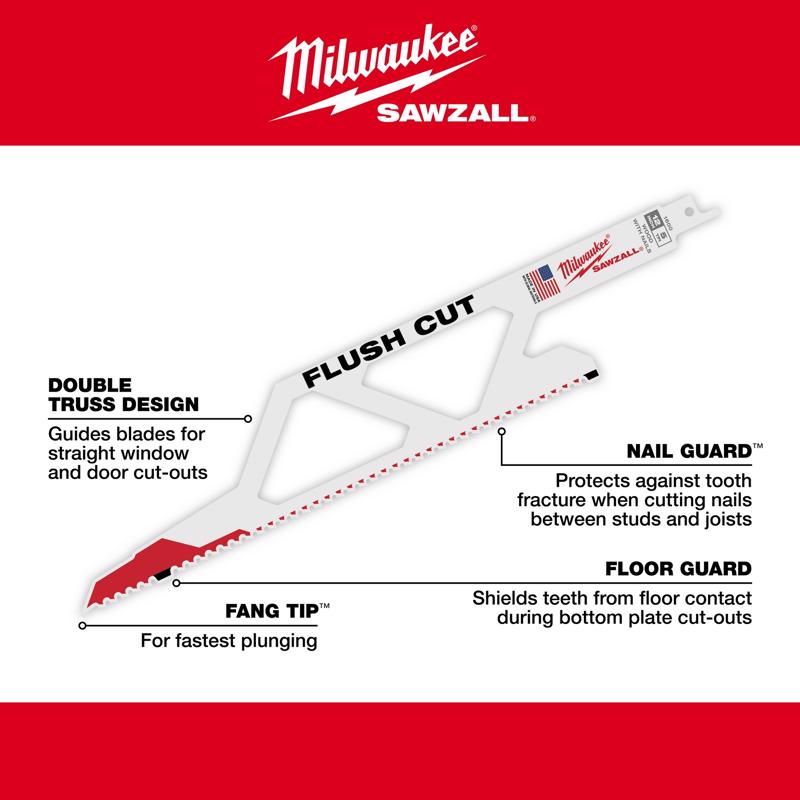 Milwaukee SawZall 12 in. Bi-Metal Flush Cutting Reciprocating Saw Blade 5 TPI