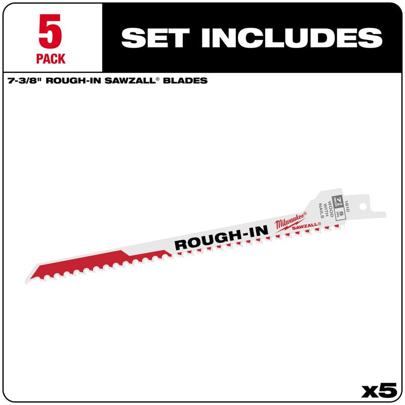Milwaukee Rough-In 7-3/8 in. Bi-Metal Through-hole Cutter Reciprocating Saw Blade 5 TPI 5 pk