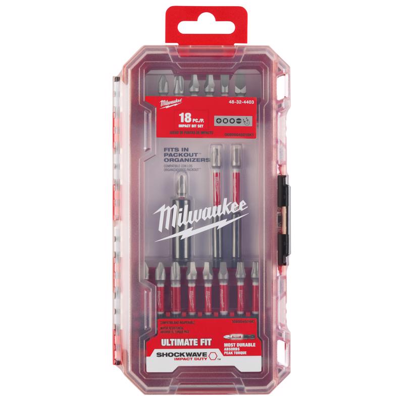 Milwaukee Shockwave Assorted 1/4 in. hex Impact Driver Bit Set 18 pc
