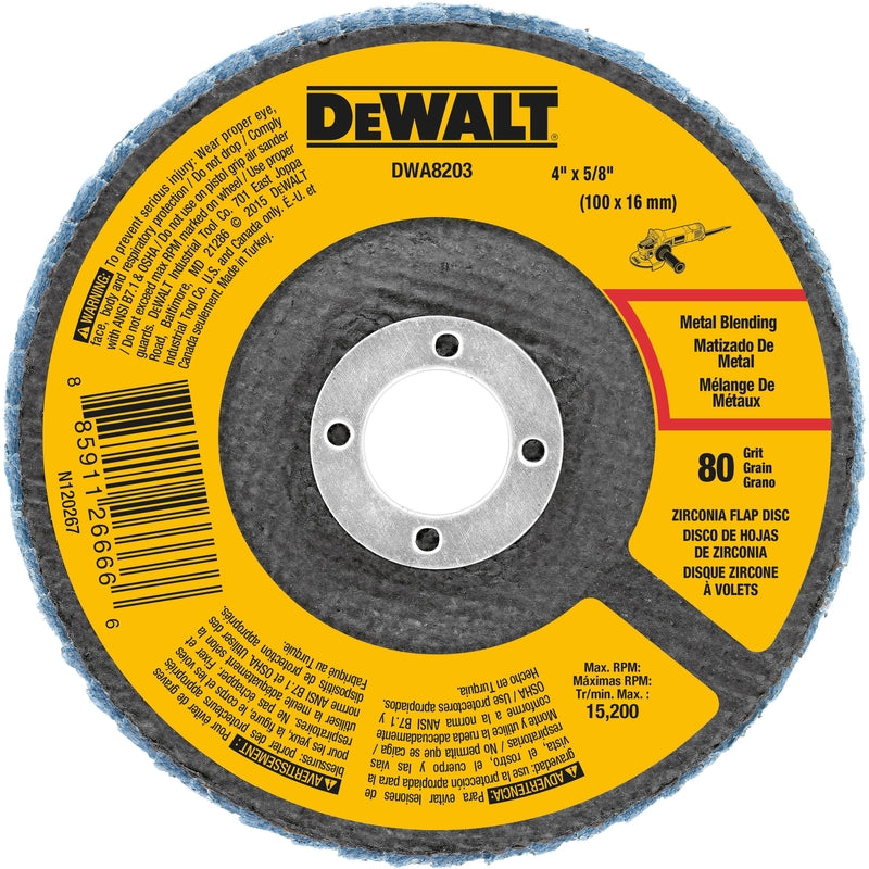 DeWalt 4 in. D X 5/8 in. Zirconia Type 29 Flap Disc 80 Grit