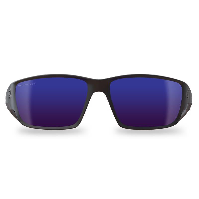 Edge Eyewear Kazbek Polarized Wraparound Safety Glasses Blue Mirror Lens Black Frame