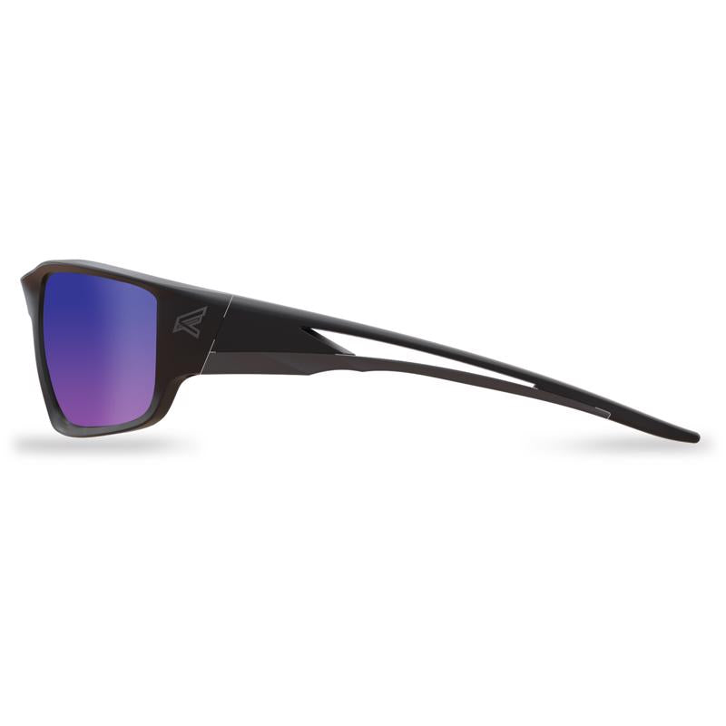 Edge Eyewear Kazbek Polarized Wraparound Safety Glasses Blue Mirror Lens Black Frame