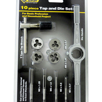 Steel Grip Steel Metric Tap and Die Set M8-1.25, M4-0.7, M6-1.0, M5-0.8 10 pc