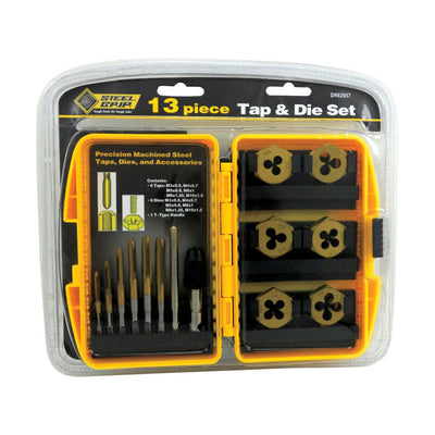 Steel Grip Steel Metric Tap and Die Set M3-0.5, M4-0.7, M5-0.8, M6-1.0, M7-1.0, M8-1.25 M3-0.5, M4-0