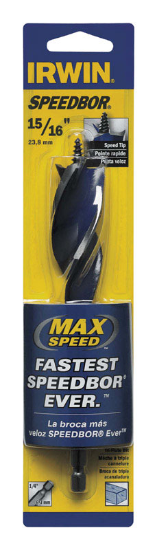Irwin Speedbor 15/16 in. X 6 in. L Carbon Steel Wood Boring Bit Quick-Change Hex Shank