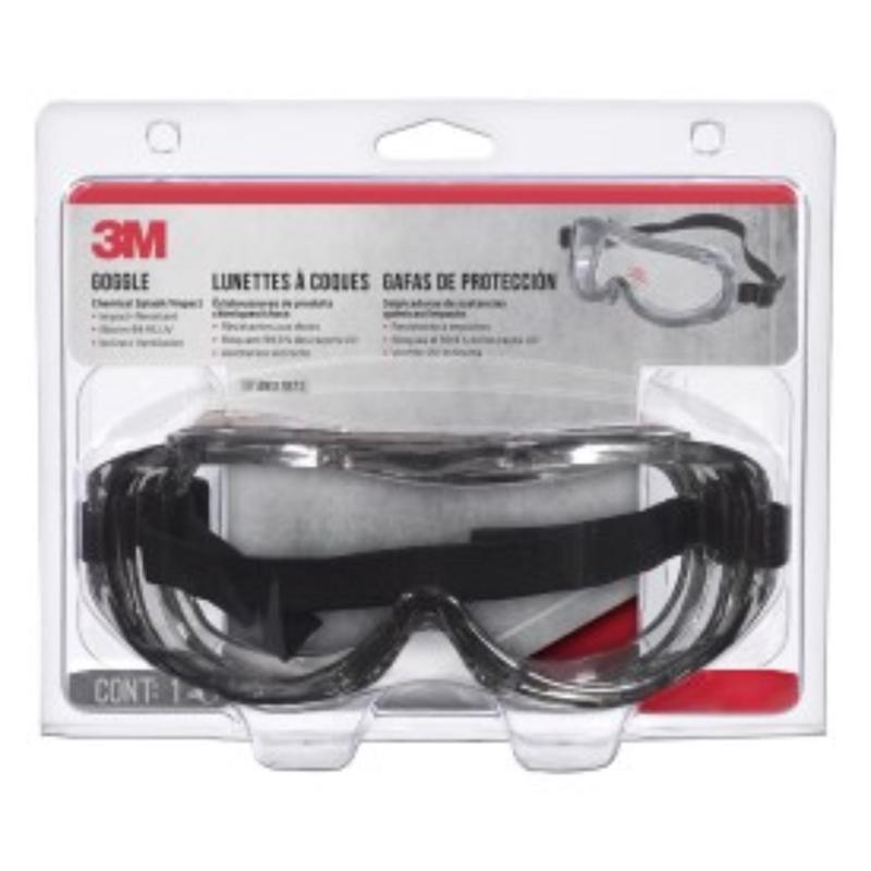 3M Chemical Splash Goggles Clear Lens Black Frame
