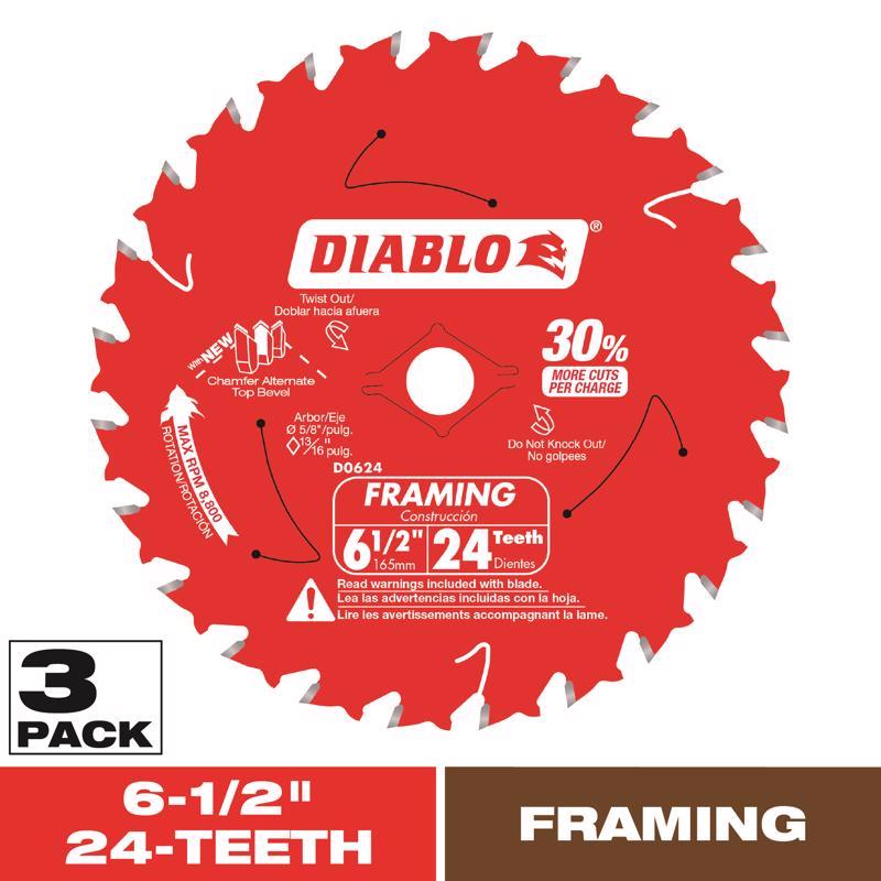 Diablo Tracking Point 6-1/2 in. D X 5/8 in. TiCo Hi-Density Carbide Framing Blade 24 teeth
