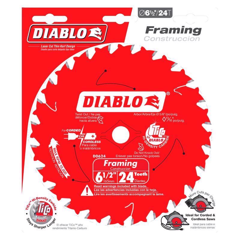 Diablo Tracking Point 6-1/2 in. D X 5/8 in. TiCo Hi-Density Carbide Framing Blade 24 teeth