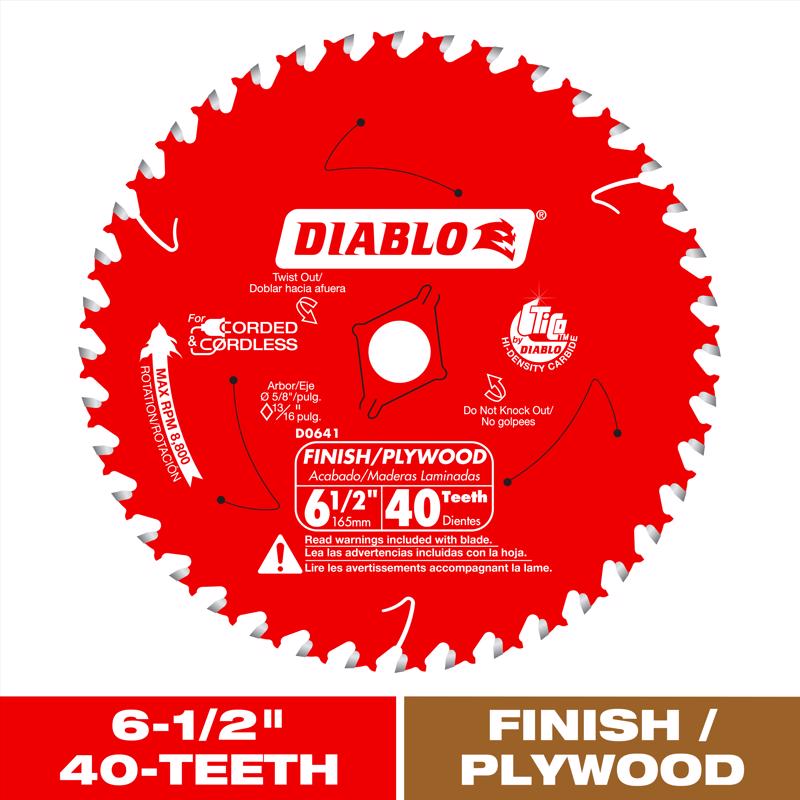 Diablo 6-1/2 in. D X 5/8 in. TiCo Hi-Density Carbide Finishing Saw Blade 40 teeth
