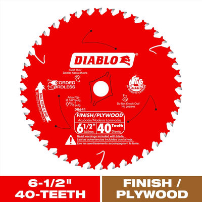 Diablo 6-1/2 in. D X 5/8 in. TiCo Hi-Density Carbide Finishing Saw Blade 40 teeth