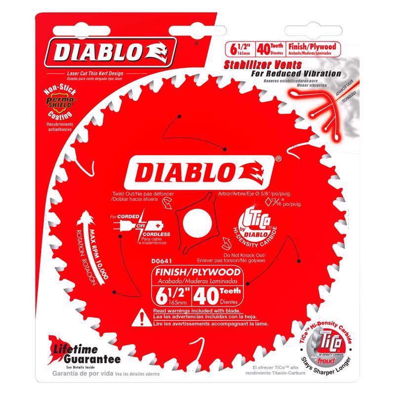 Diablo 6-1/2 in. D X 5/8 in. TiCo Hi-Density Carbide Finishing Saw Blade 40 teeth