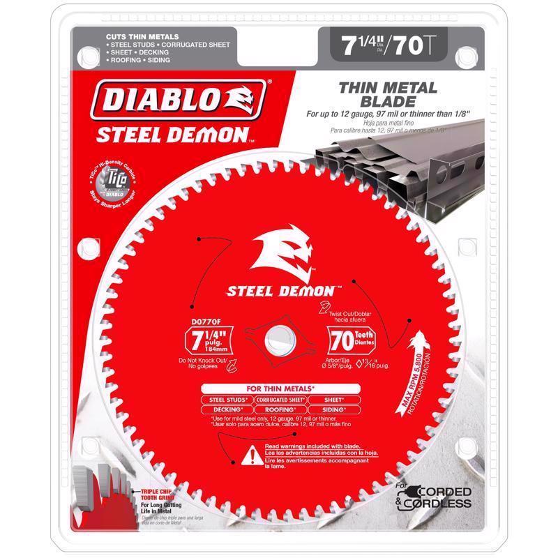 Diablo Steel Demon 7-1/4 in. D X 5/8 in. TiCo Hi-Density Carbide Circular Saw Blade 70 teeth