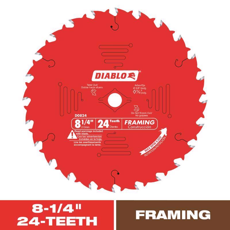Diablo 8-1/4 in. D X 5/8 in. TiCo Hi-Density Carbide Framing Blade 24 teeth