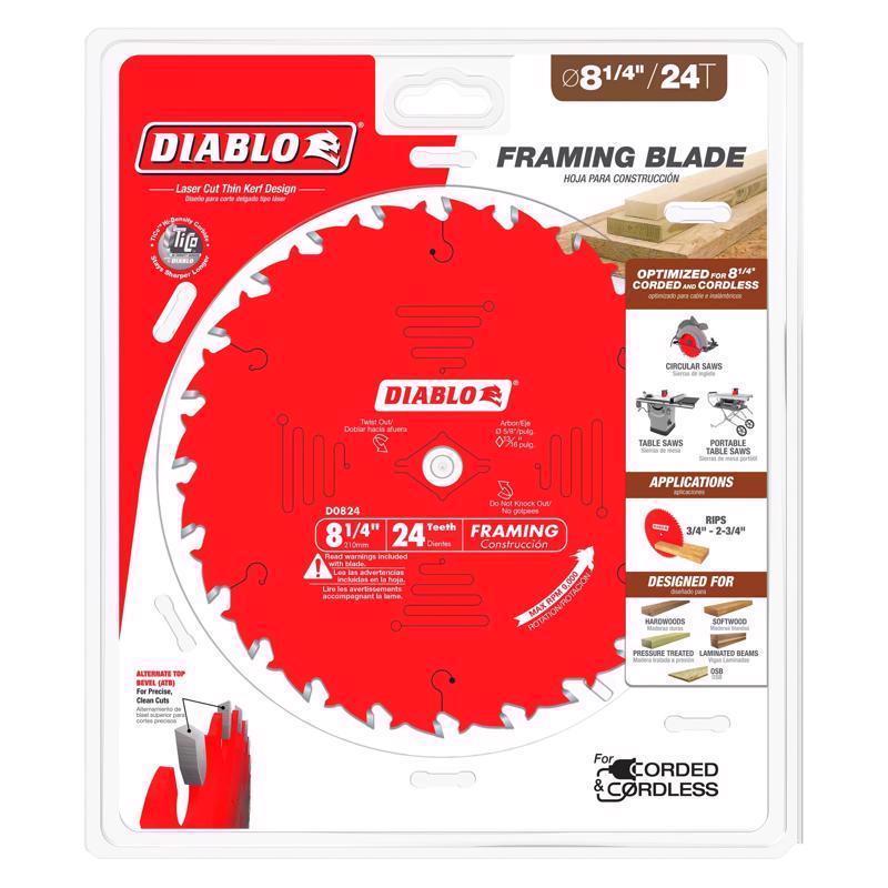 Diablo 8-1/4 in. D X 5/8 in. TiCo Hi-Density Carbide Framing Blade 24 teeth