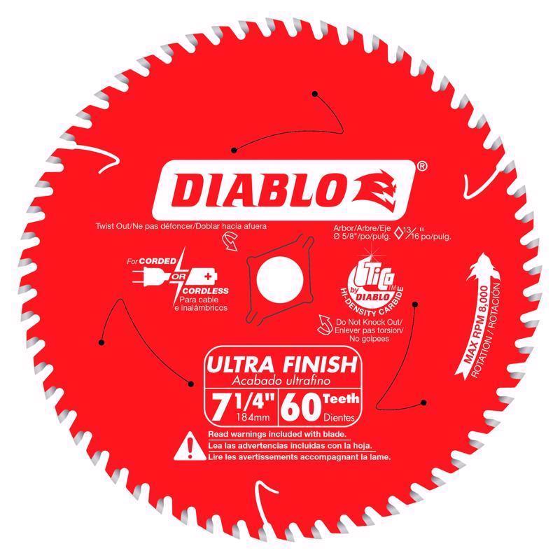 Diablo 7-1/4 in. D X 5/8 in. TiCo Hi-Density Carbide Circular Saw Blade 60 teeth