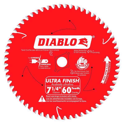 Diablo 7-1/4 in. D X 5/8 in. TiCo Hi-Density Carbide Circular Saw Blade 60 teeth