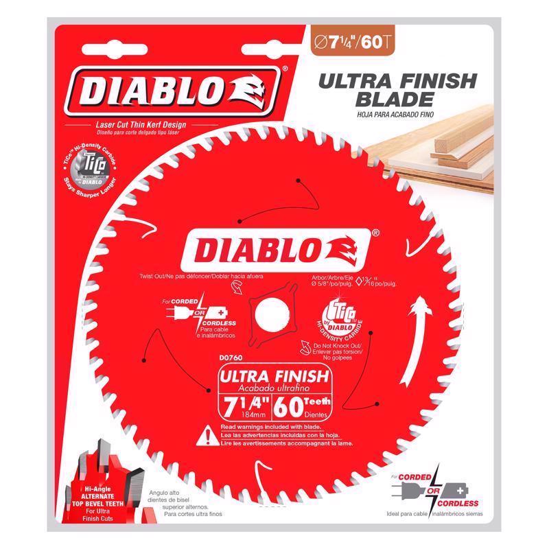 Diablo 7-1/4 in. D X 5/8 in. TiCo Hi-Density Carbide Circular Saw Blade 60 teeth