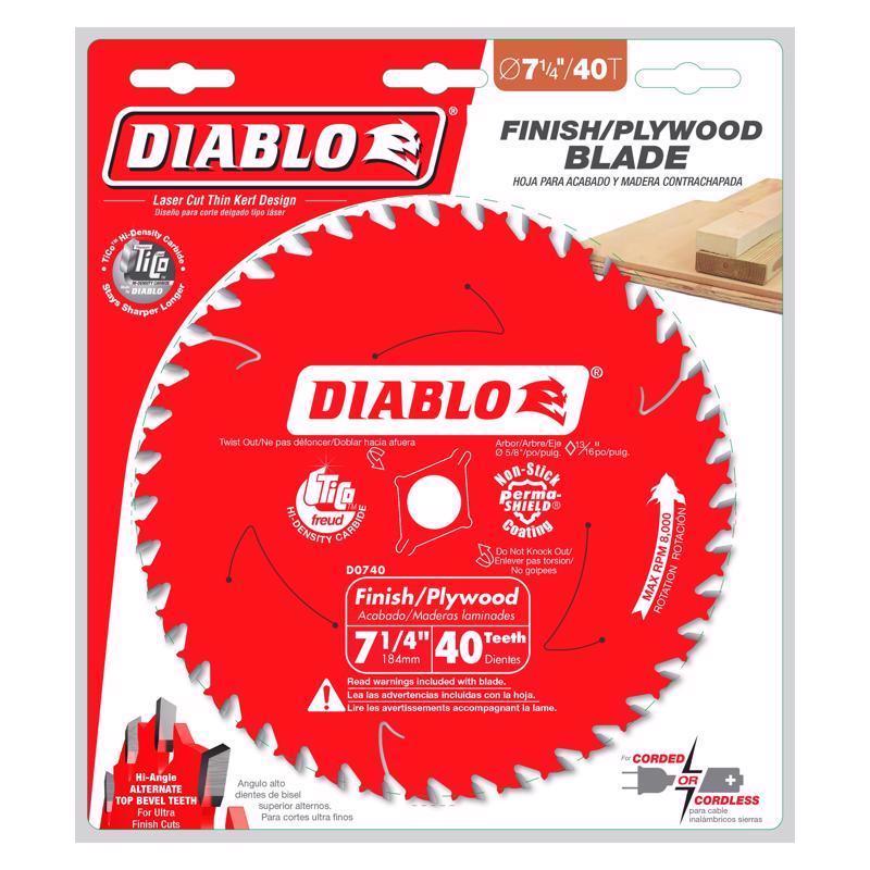Diablo 7-1/4 in. D X 5/8 in. TiCo Hi-Density Carbide Circular Saw Blade 40 teeth