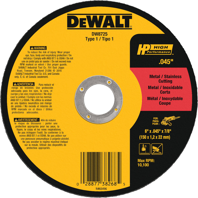 DeWalt High Performance 6 in. D X 7/8 in. Aluminum Oxide Cut-Off Wheel