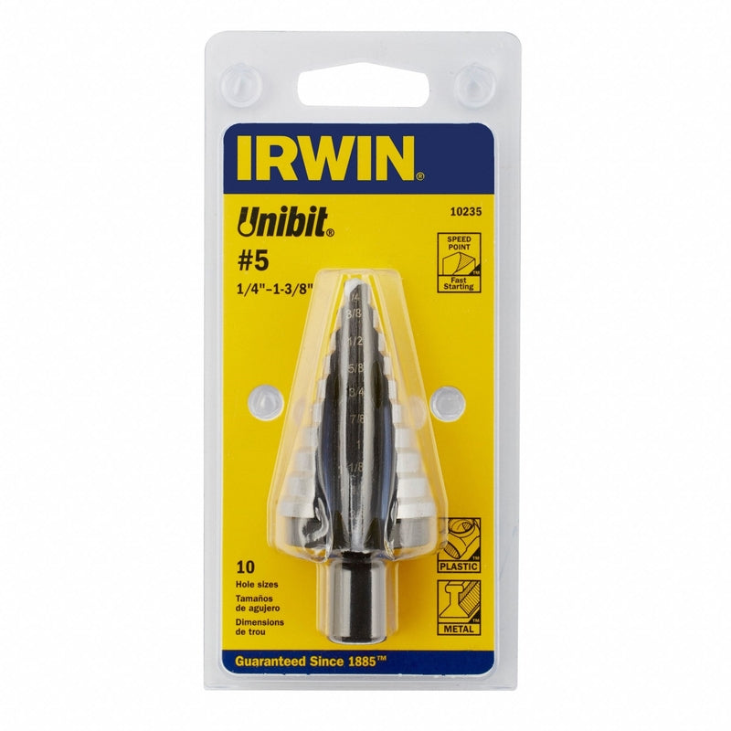 Irwin Unibit 1/4 to 1-3/8 in. X 6 in. L High Speed Steel Step Drill Bit Hex Shank