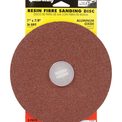 Forney 7 in. Aluminum Oxide Adhesive Sanding Disc 36 Grit 3 pk