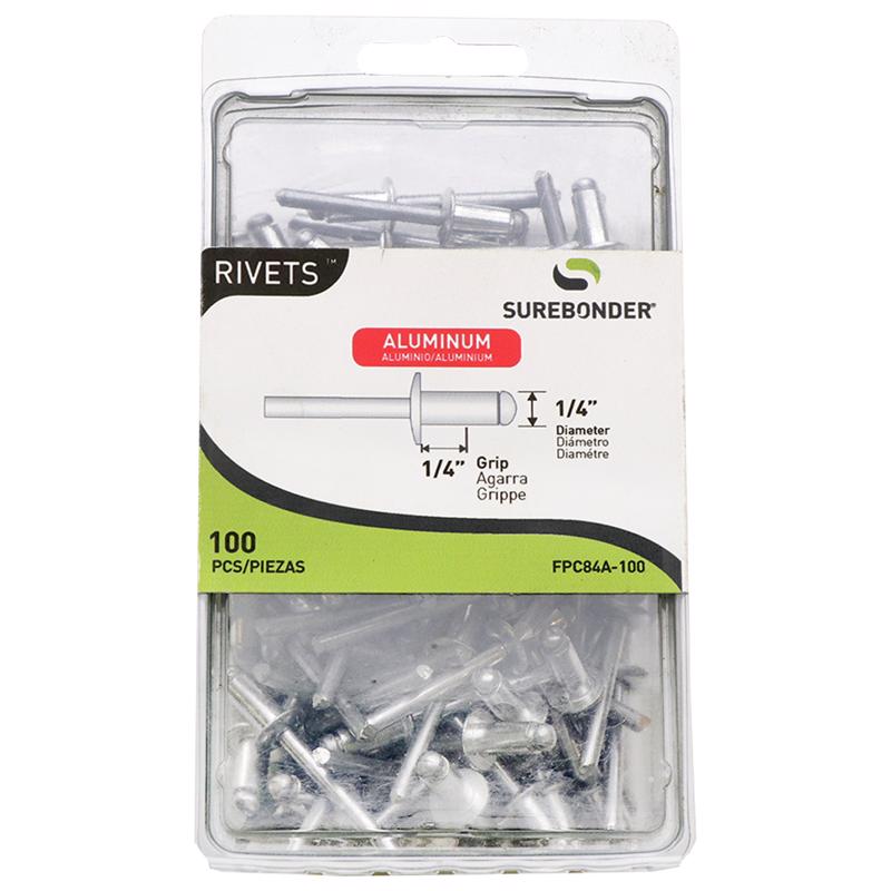 Surebonder 1/4 in. D X 1/4 in. Aluminum Rivets Silver 100 pk