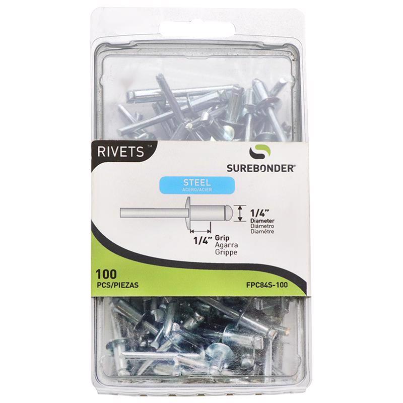 Surebonder 1/4 in. D X 1/4 in. Steel Rivets Silver 100 pc