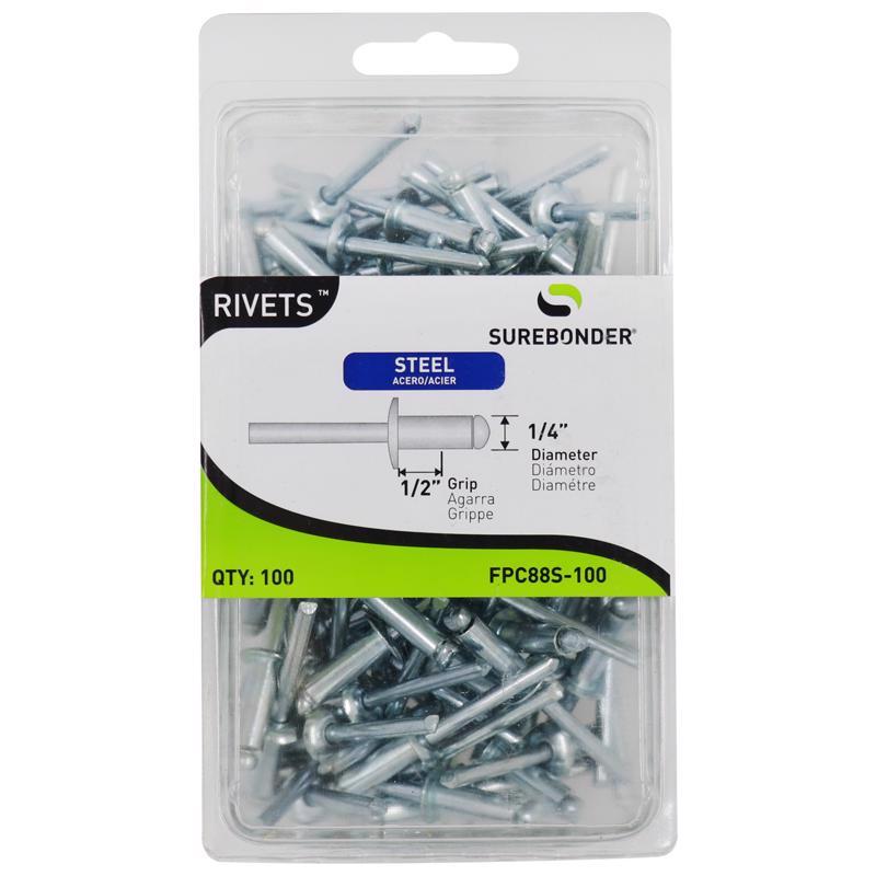 Surebonder 1/4 in. D X 1/2 in. Steel Rivets Silver 100 pk