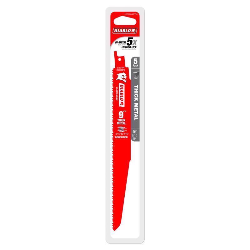 Diablo 9 in. Bi-Metal Thick Metal & Demolition Reciprocating Saw Blade 8/10 TPI 5 pk