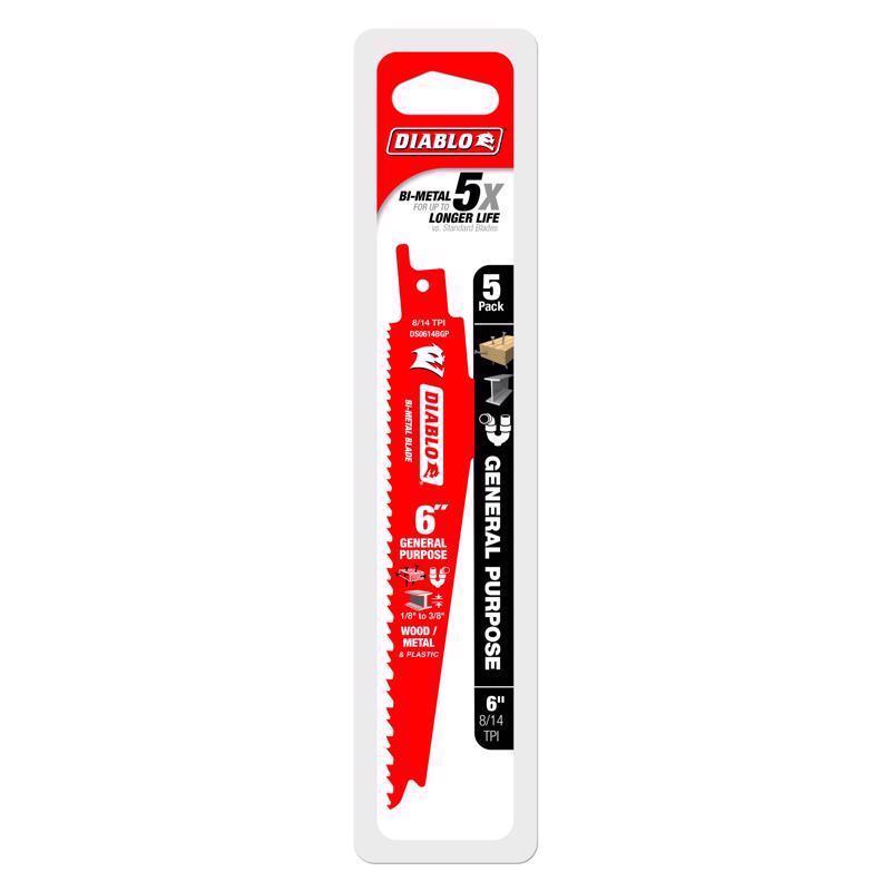 Diablo 6 in. Bi-Metal General Purpose Reciprocating Saw Blade 8/14 TPI 5 pc