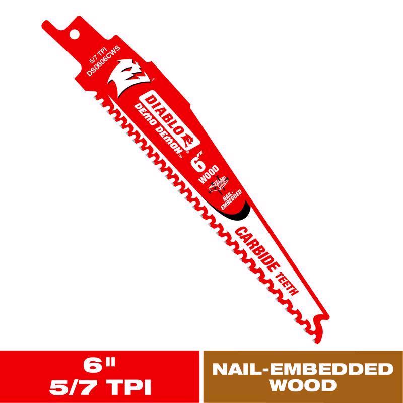 Diablo Demo Demon 6 in. Carbide Tipped Nail-Embedded Wood Reciprocating Saw Blade 6 TPI