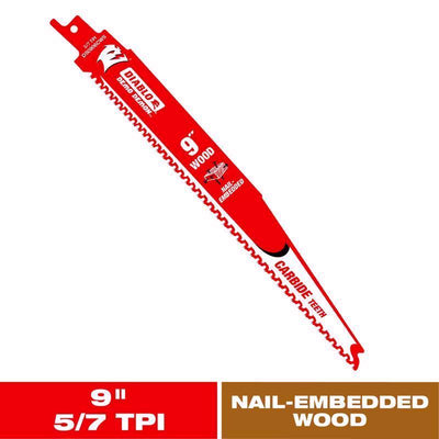 Diablo Demo Demon 9 in. Carbide Nail-Embedded Wood Reciprocating Saw Blade 5/7 TPI