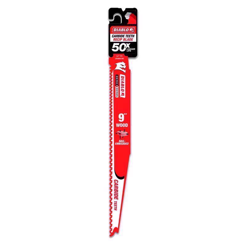 Diablo Demo Demon 9 in. Carbide Nail-Embedded Wood Reciprocating Saw Blade 5/7 TPI