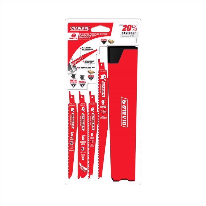 Diablo 6 and 9 in. Bi-Metal Reciprocating Saw Blade Set Multi TPI 6 pc