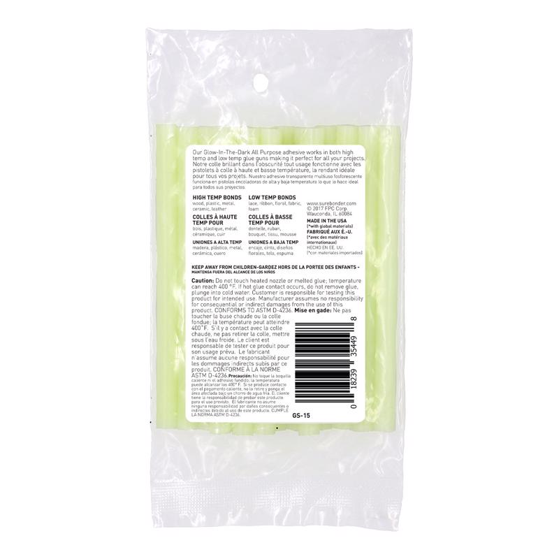 Surebonder GloStik .27 in. D X 4 in. L Glow-in-the-Dark Glue Sticks Green 15 pk