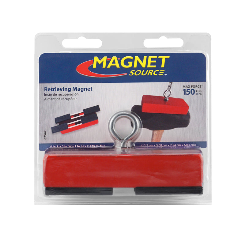Magnet Source 5 in. L X 2 in. W Red Retrieving Magnet 150 lb. pull