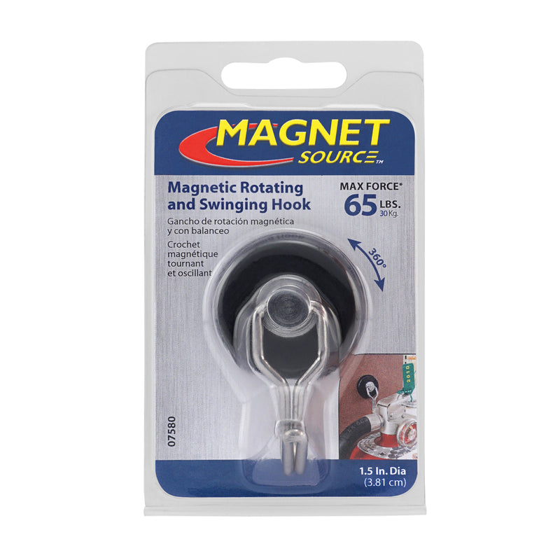 Magnet Source .29 in. L X 1.5 in. W Black Rotating Magnetic Hook 65 lb. pull