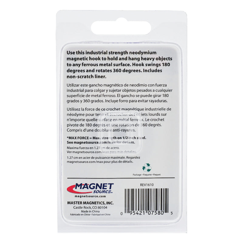 Magnet Source .29 in. L X 1.5 in. W Black Rotating Magnetic Hook 65 lb. pull