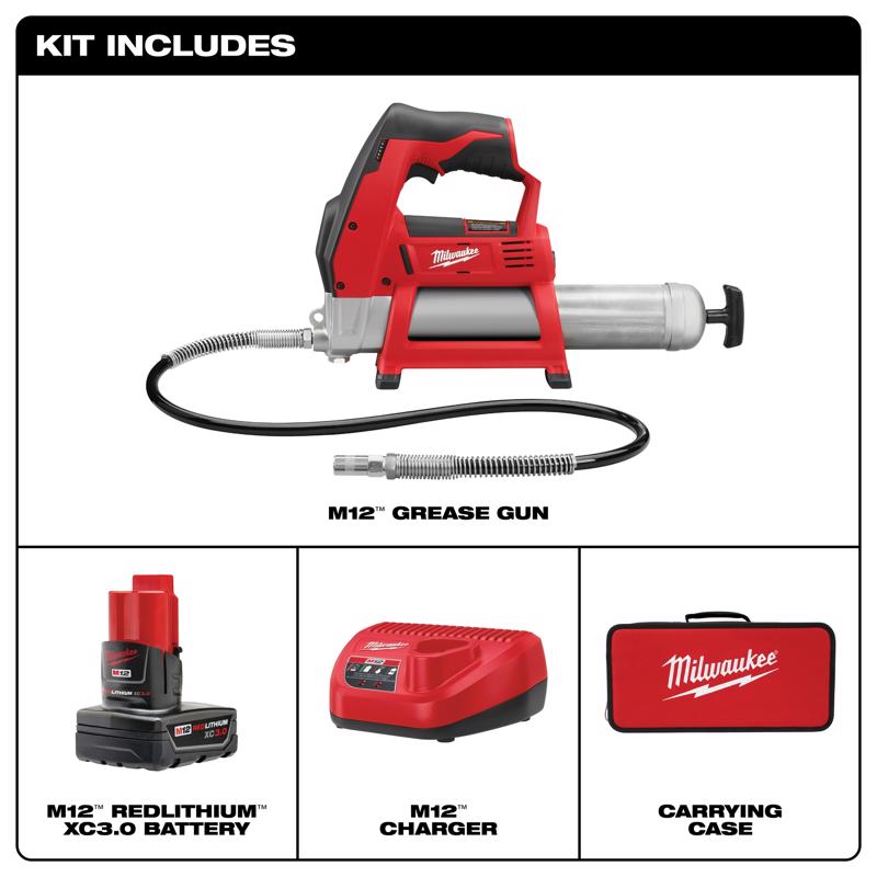 Milwaukee M12 Cordless Grease Gun Kit Kit (Battery & Charger) 14 oz
