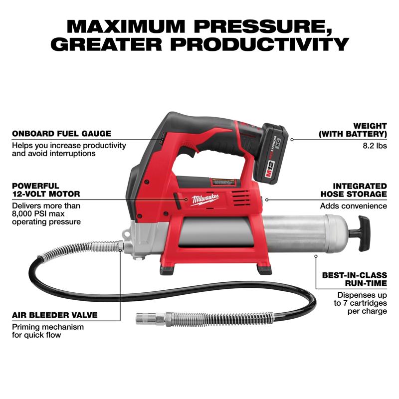 Milwaukee M12 Cordless Grease Gun Kit Kit (Battery & Charger) 14 oz